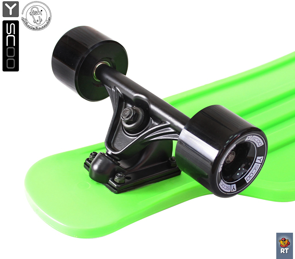 Скейтборд пластиковый Y-Scoo Longboard Shark Tir 31" 408-G с сумкой, черно-зеленый  